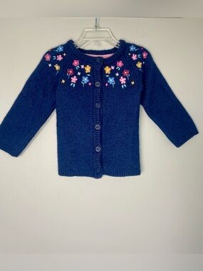 JoJo Maman Bebe Floral Embroidered Navy Cardigan
